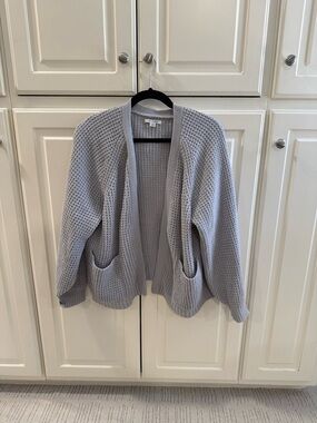 American Eagle Outfitters Light Gray Open-Front Waffle Knit Cardigan